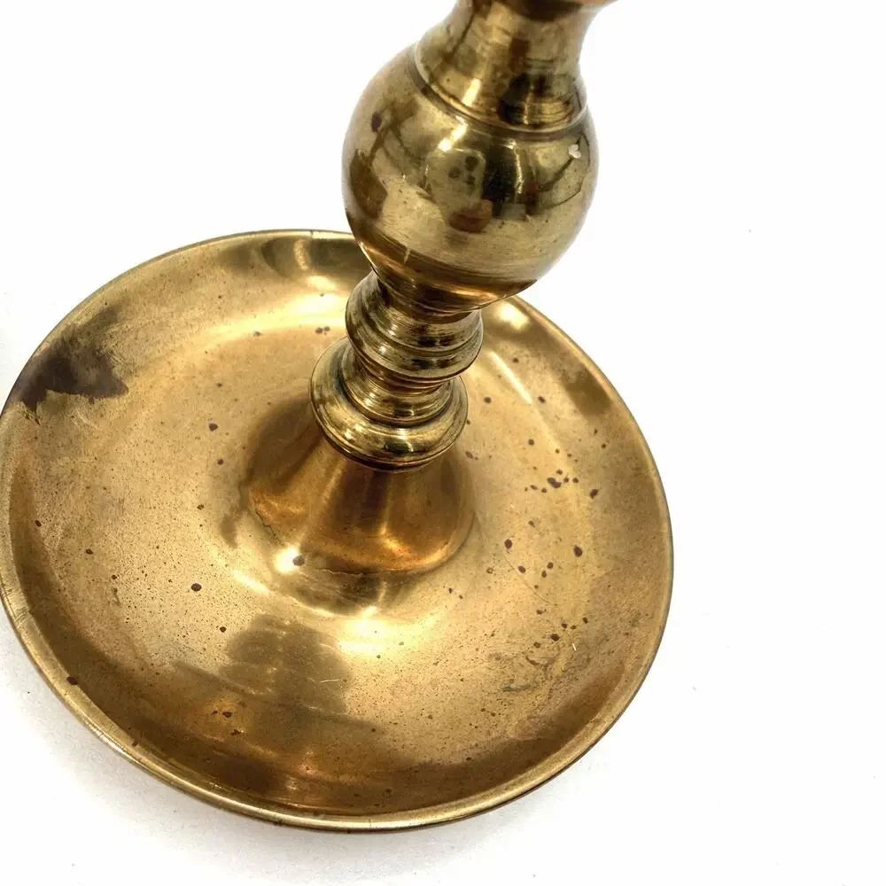 Vintage Brass Taper Candlestick Holders Pair Set Round with Character